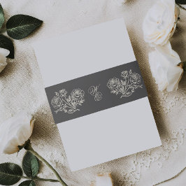 クラシック炭モノグラムフォーマル花模様結婚ズ 招待状ベリーバンド