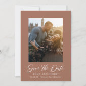 クラシック燃えたオレンジ色の写真エレガントな結婚式 セーブザデート (正面)