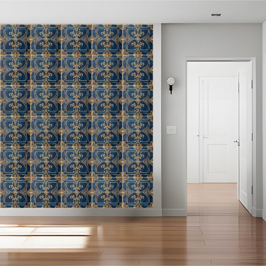 クラシック王室のエレガント青と金ゴールドギリシャのタイル タイル