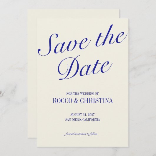 クラシック王室のBlue日付カードの保存 セーブザデート (正面/裏面)