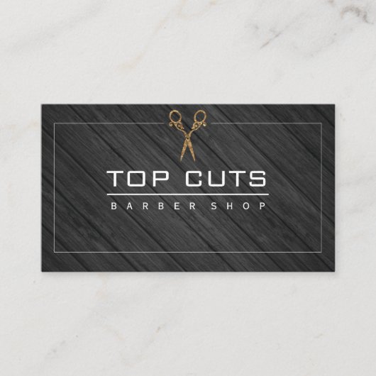 クラシック理容師ショップウッドファンシーハサミ 名刺 (正面)