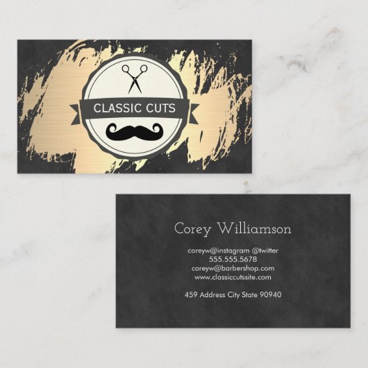 クラシック理容師ショップ金ゴールドブラシ 名刺 (正面/裏面)