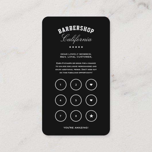 クラシック理容師ポール赤白青ロイヤリティカード 名刺 (裏面)