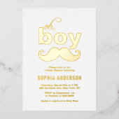 クラシック男の子の口ひげ赤ちゃんシャワー 箔招待状 (正面)
