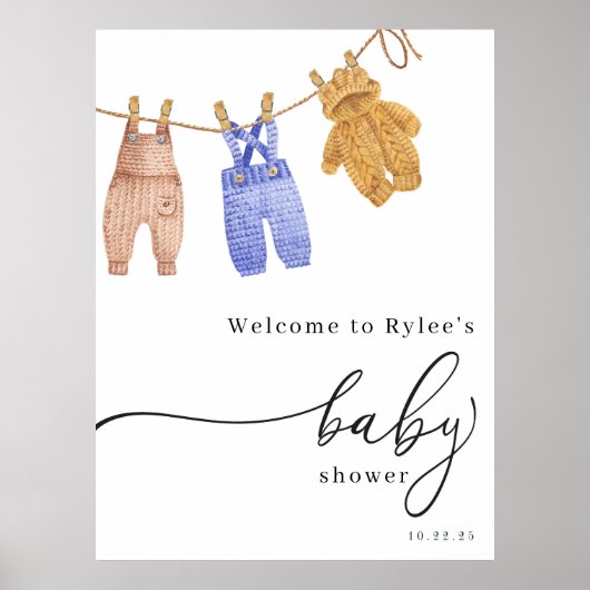 クラシック男の子の赤ちゃんシャワー歓迎サイン ポスター (正面)