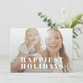 クラシック白いタイポグラフィ写真HAPPIESTクリスマス シーズンカード (スタンド正面)