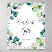 クラシック白い花のカードとギフトサイン ポスター (正面)