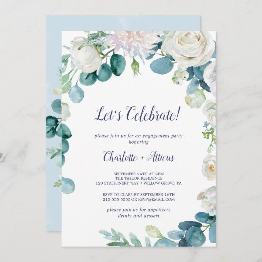 クラシック白い花よ祝う 招待状 (正面/裏面)