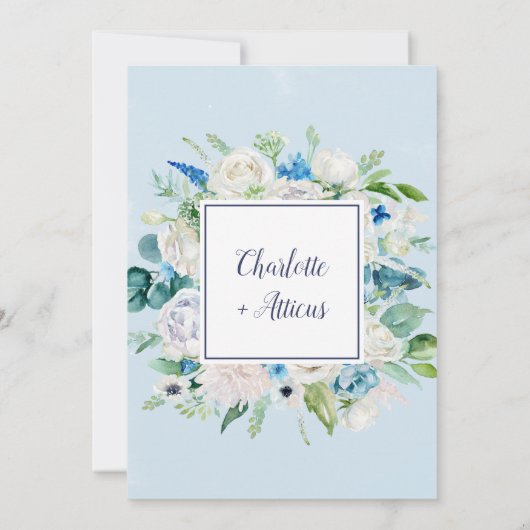 クラシック白い花カップルのシャワー 招待状 (裏面)