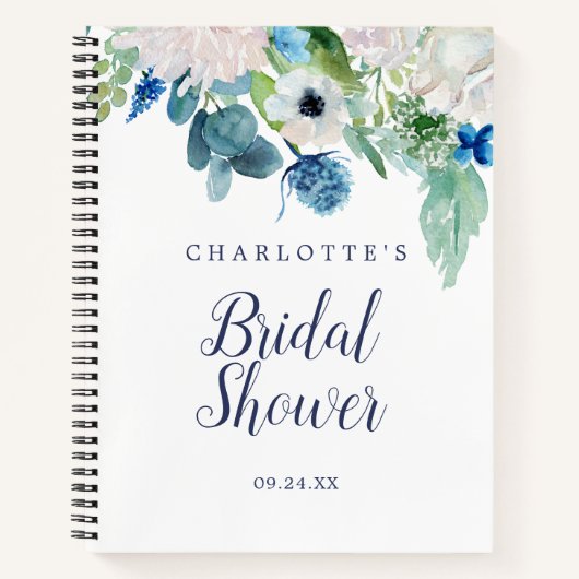 クラシック白い花ブライダルシャワーギフトリスト ノートブック (正面)