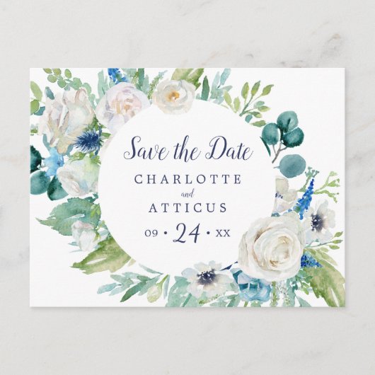 クラシック白い花ポストカードの保存 インビテーションポストカード (正面)