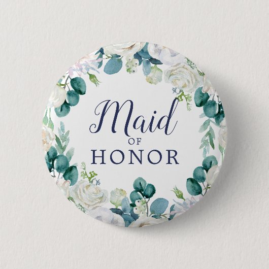 クラシック白い花メイド・オブ・オーナー(花嫁付き添い人)ブライダルシャワー 缶バッジ (正面)