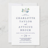 クラシック白い花モノグラ結婚ム 招待状 (正面)