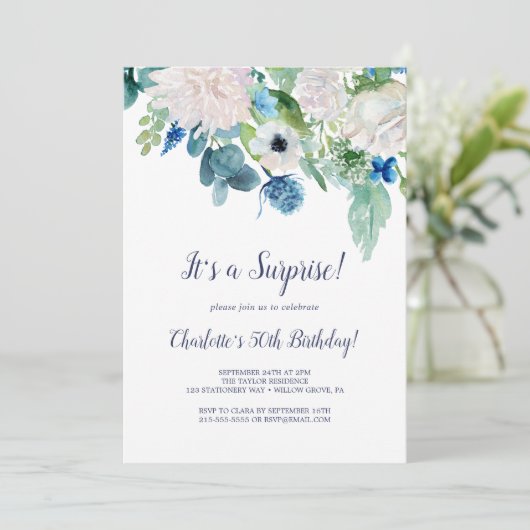 クラシック白い花驚きのパーティー 招待状 (スタンド正面)