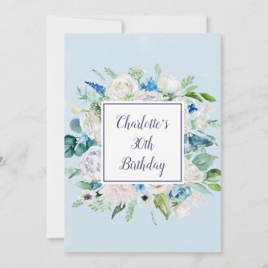 クラシック白い花30歳の誕生日パーティー 招待状 (裏面)