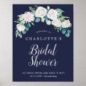 クラシック白い花 |ネイビーブライダルシャワーへようこそ ポスター (正面)