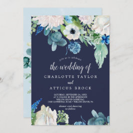 クラシック白い花 |ネイビー結婚ズ・オブ 招待状