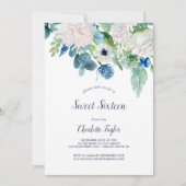 クラシック白い花Sweet sixteen誕生日パーティー 招待状 (正面)