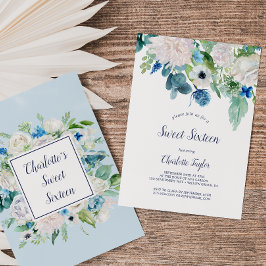 クラシック白い花Sweet sixteen誕生日パーティー 招待状