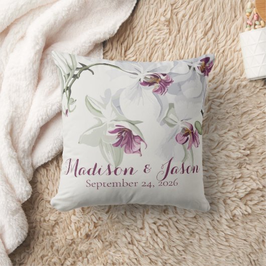 クラシック白い蘭のカスタマイズ可能な結婚ギフト クッション (ブランケット)