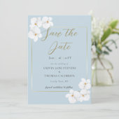 クラシック白い蘭の水の色の青い日救付付 招待状 (スタンド正面)