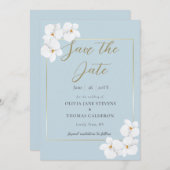 クラシック白い蘭の水の色の青い日救付付 招待状 (正面/裏面)