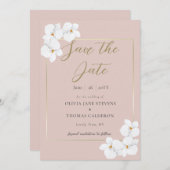 クラシック白い蘭の水の色ピンクの日救付け 招待状 (正面/裏面)