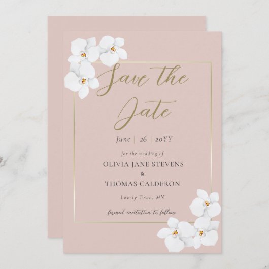 クラシック白い蘭の水の色ピンクの日救付け 招待状 (正面/裏面)