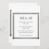 クラシック白とはっきりしたアールデコ縁ど結婚の 招待状 (正面/裏面)