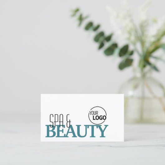 クラシック白とティール（緑がかった色）シンプルのロスタイリッシュゴ付き 名刺 (スタンド正面)