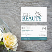 クラシック白とティール（緑がかった色）シンプルのロスタイリッシュゴ付き 名刺