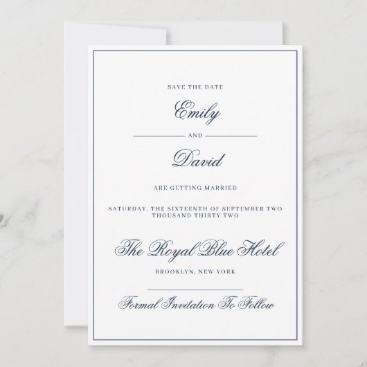 クラシック白と海軍の写エレガント真 セーブザデート (正面)