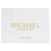 クラシック白と金ゴールドのグロパーソナライズされたームスマン ラージペーパーバッグ (正面)