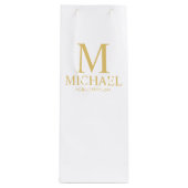 クラシック白と金ゴールドのグロパーソナライズされたームスマン ワインギフトバッグ (正面)