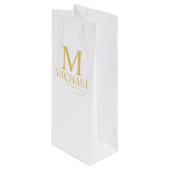 クラシック白と金ゴールドのグロパーソナライズされたームスマン ワインギフトバッグ (正面アングル)