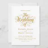 クラシック白と金ゴールド書のスクリプ結婚ト 招待状 (正面)