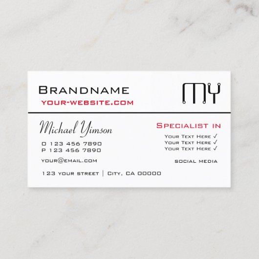 クラシック白と黒とイニシャルプロフェッショナル 名刺 (裏面)