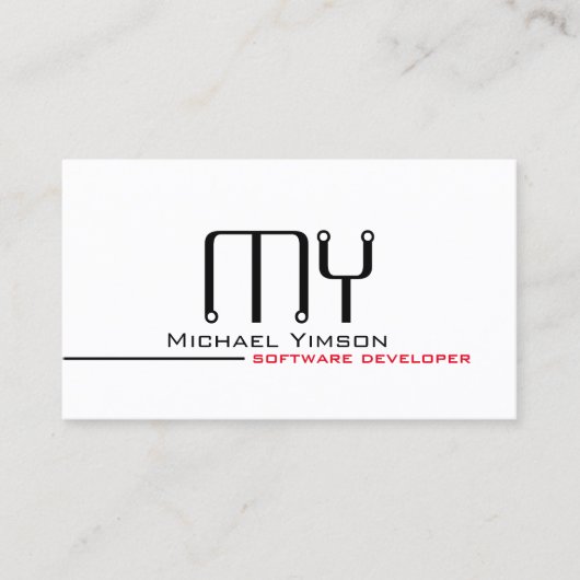 クラシック白と黒とイニシャルプロフェッショナル 名刺 (正面)