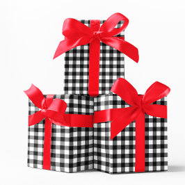 クラシック白と黒のバッファローのプレイド ラッピングペーパー