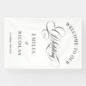 クラシック白と黒の結婚歓迎サイン 横断幕 (横)