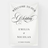 クラシック白と黒の結婚歓迎サイン 横断幕 (縦)