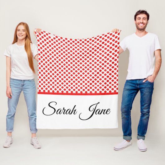 クラシック白の赤水玉模様 |名パーソナライズされた前 フリースブランケット (インサイチュ)