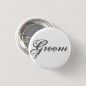 クラシック白エレガントとグレーの新郎ボタン 缶バッジ (正面&裏面)
