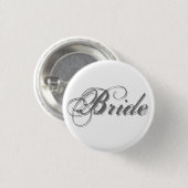 クラシック白エレガントとグレーの花嫁ボタン 缶バッジ (正面&裏面)