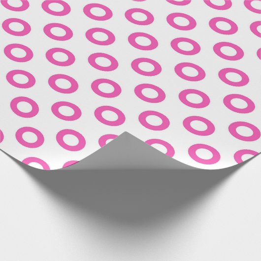 クラシック白カッコいいとピンクの円の水玉模様 ラッピングペーパー (角)