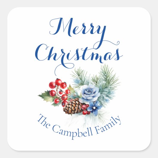 クラシック白クリスマス スクエアシール (正面)