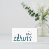 クラシック白シンプルティール(緑がかった色)スタイリッシュのロゴと写真 名刺 (スタンド正面)