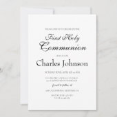 クラシック白ミニマル男の子の聖餐式 招待状 (正面)