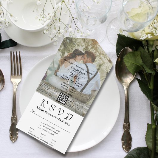 クラシック白ラージフォト写真 オールインワン招待状