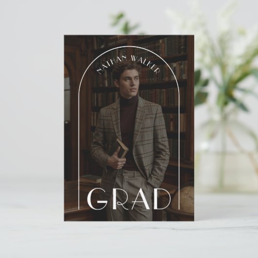 クラシック白ヴィンテージレトロはっきりしたグラードアーチ写真 招待状 (スタンド正面)